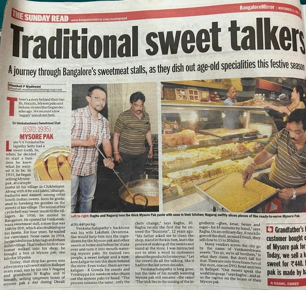Bangalore Mirror - Traditional Sweet Talkers Sri Venkateshwara Sweetmeat Stall